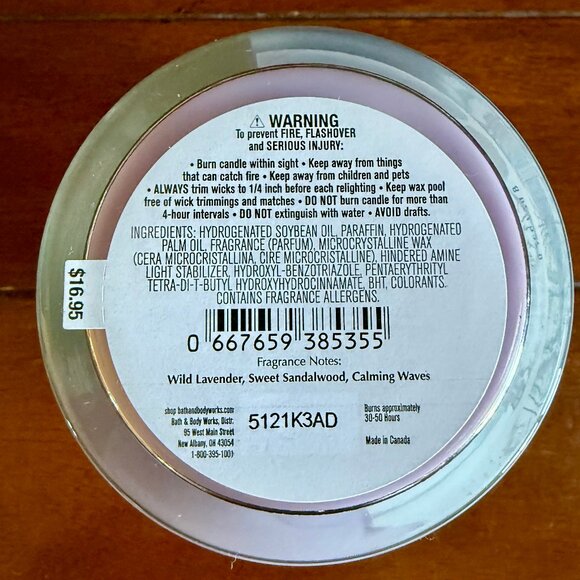 NEW OCEANSIDE LAVENDER Single Wick Candle 8oz Bath & Body Works - Picture 3 of 3
